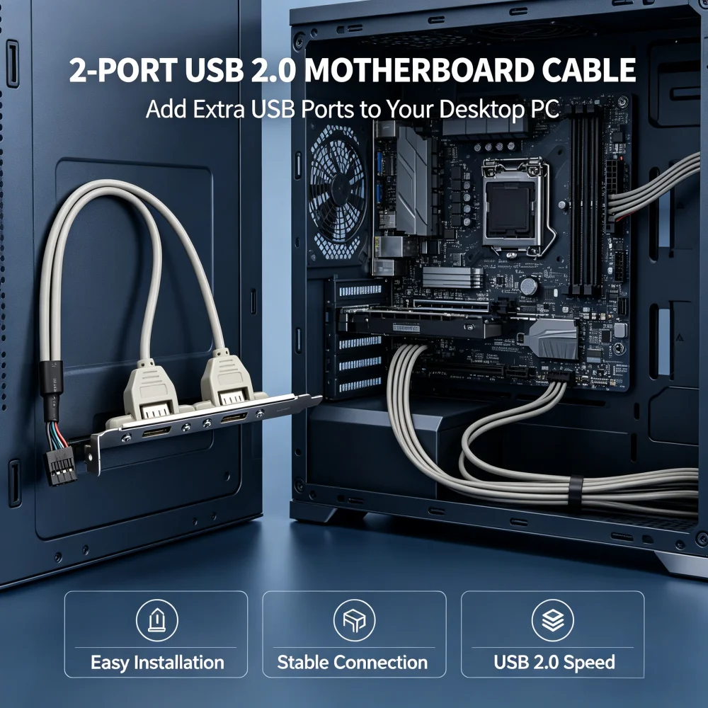 2 Ports USB 2.0 Expansion Bracket Cable, 9 Pin IDC Header to Dual USB Female Adapter Motherboard Rear Panel Extension Cable