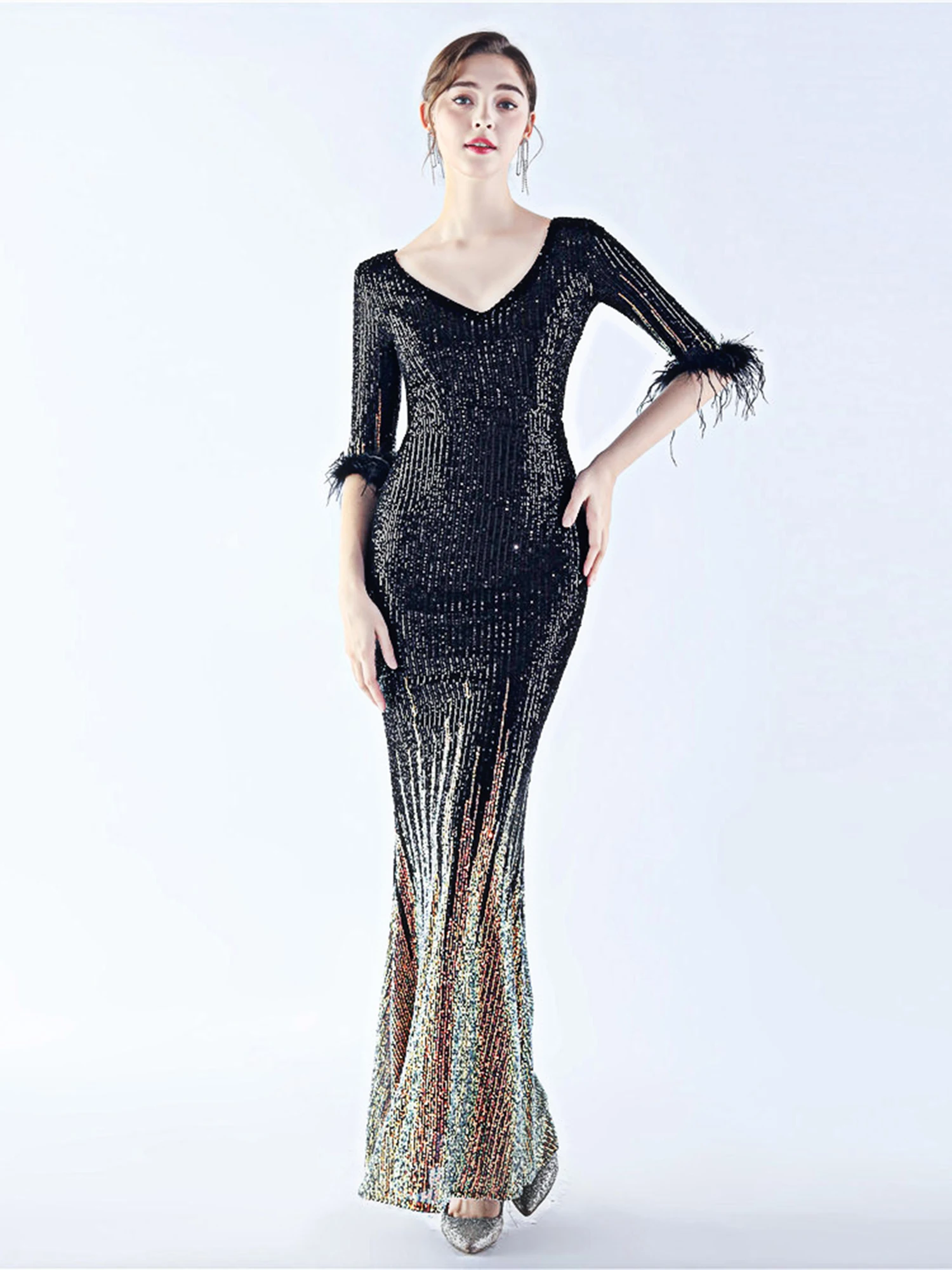 

Вечернее платье женское adient Color Ele Lady High-End iny с блестками f Sve Long Dr сексуальная плиссированная юбка со средней талией