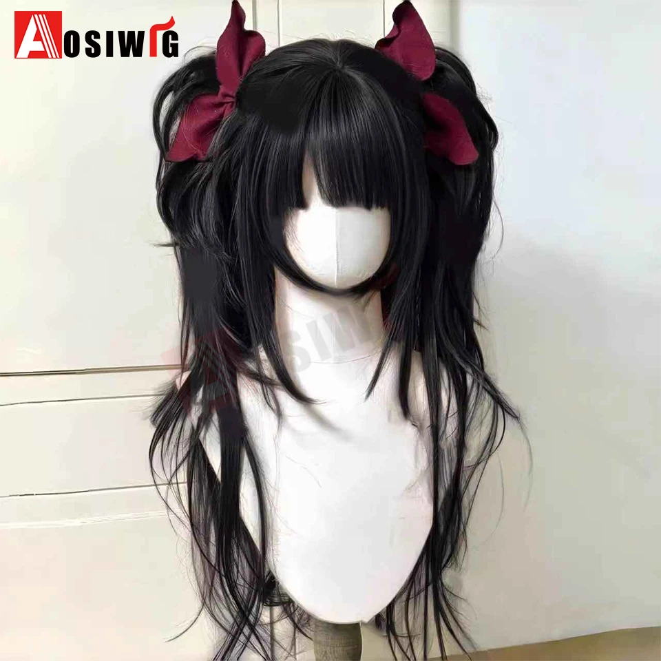 Synthetische Lolita-Perücke im Prinzessinnen-Schnitt mit doppeltem Pferdeschwanz und Pony, für Mädchen, Ombre, Blond, Braun, Weiß, Grau, Cosplay, Halloween, Harajuku-Perücke