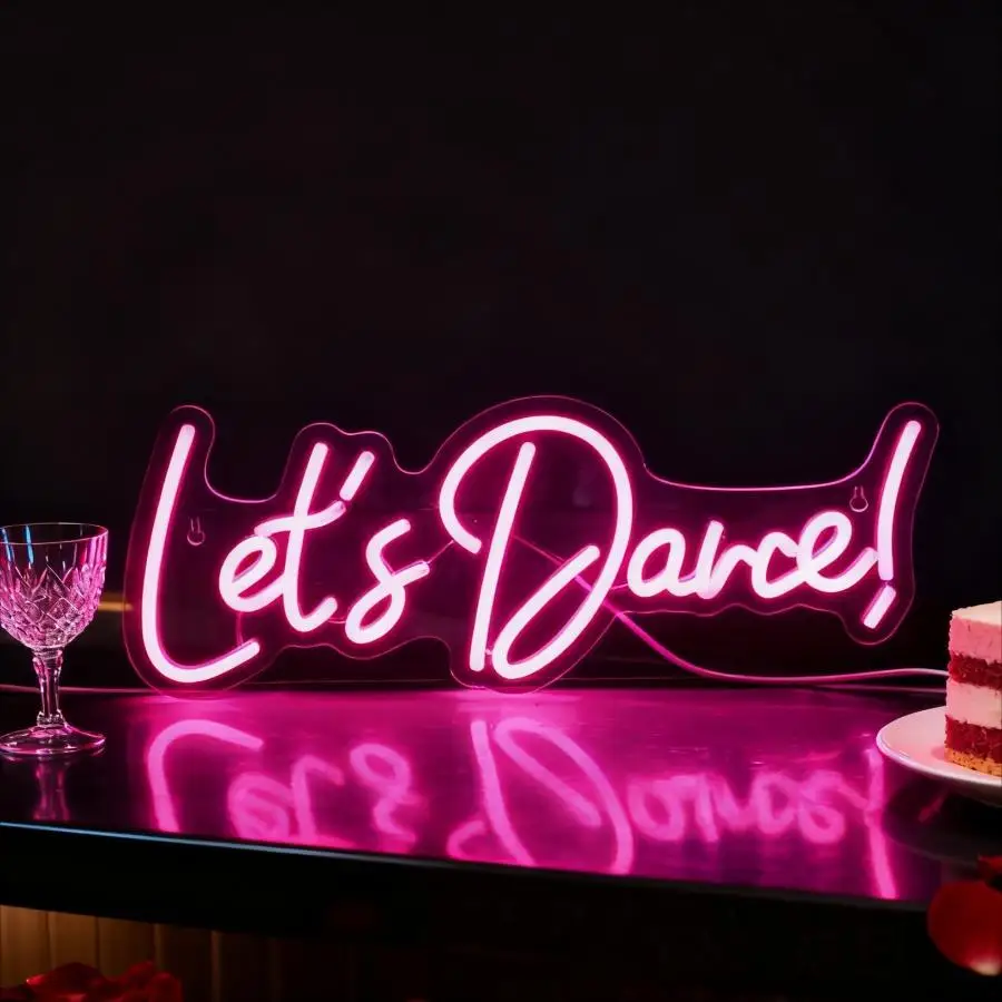 Let's Dance Neon Sign LED Marquee Light Pink Cursive Script for Studio Party Wedding Decor Music Lover Gift USB Power Dynamic