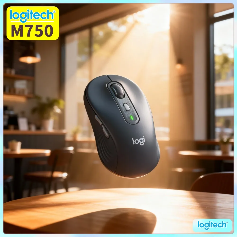 Ergonomic M750 Mouse - Quiet Clicks, 90% Noise Reduction, Recycled Plastic, 20-Month Battery, Home Office Ready