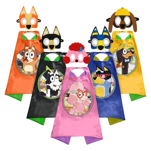 Bluey Bingo Mask Cloak Series Toy Set Anime Figures Bandit Coco Mackenzie Snickers Cosplay Mask Cape Kids Gift