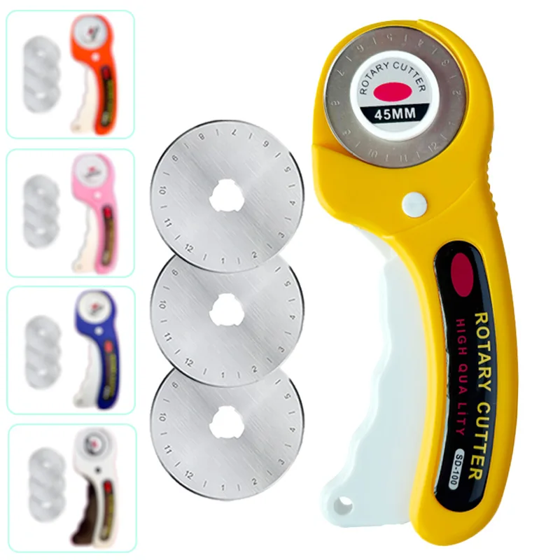 45mm fabric rotary cutter, ergonomic roller-type cutter, with safety locking device, for hand sewing and paper art