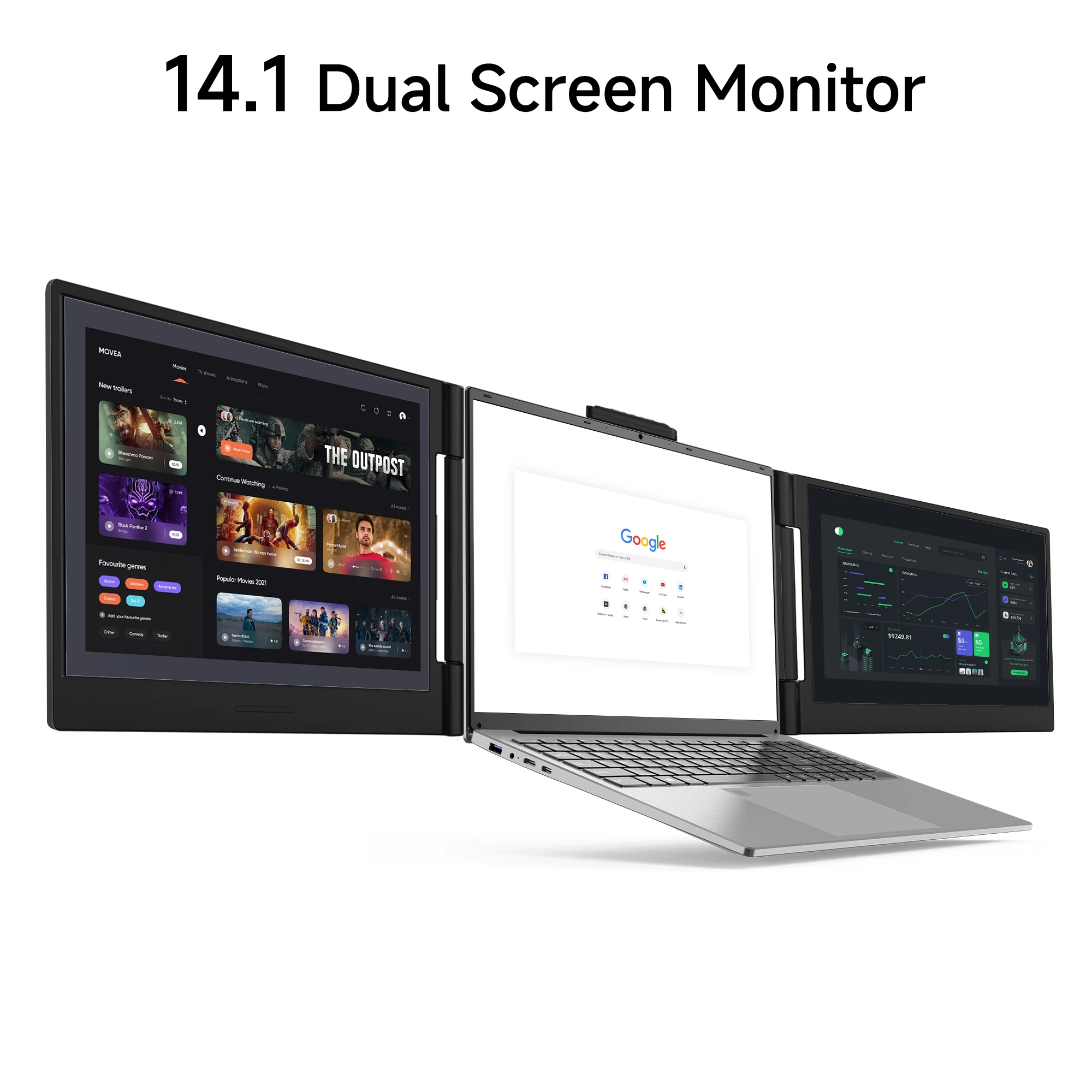 Extensor de tela para laptop FHD de 14,1 polegadas Triplo IPS portátil com mini para portas tipo C duplas