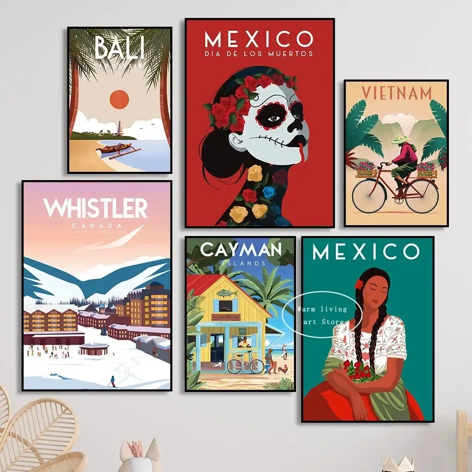 Viaje Canadá Finlandia Chile Malta Marruecos México Bali París cartel lienzo pintura paisaje pared arte Bar sala de estar decoración del hogar