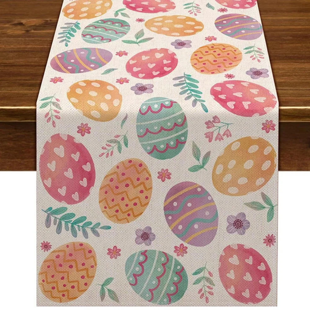 

Table Runner Linen Happy Easter Spring Easter Egg Decoration Farmhouse Home Dining Room Kitchen Table Decor