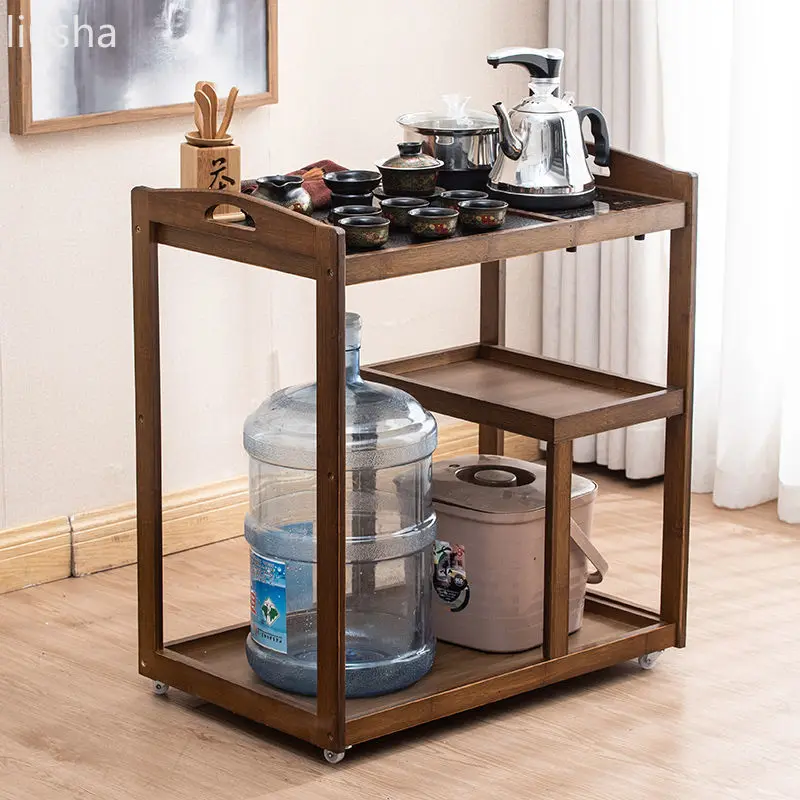 Mobile tea cart tea table home living room tea cabinet multi-functional water all-in-one tea tray set, modern simple tea set