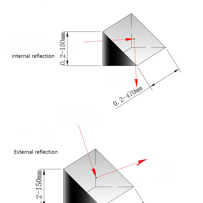 Right Angle Triangular Prism 50Mm 40mm 30mm  25mm 20mm  15mm  External Reflective Optical Glass with Aluminum Coating Custom