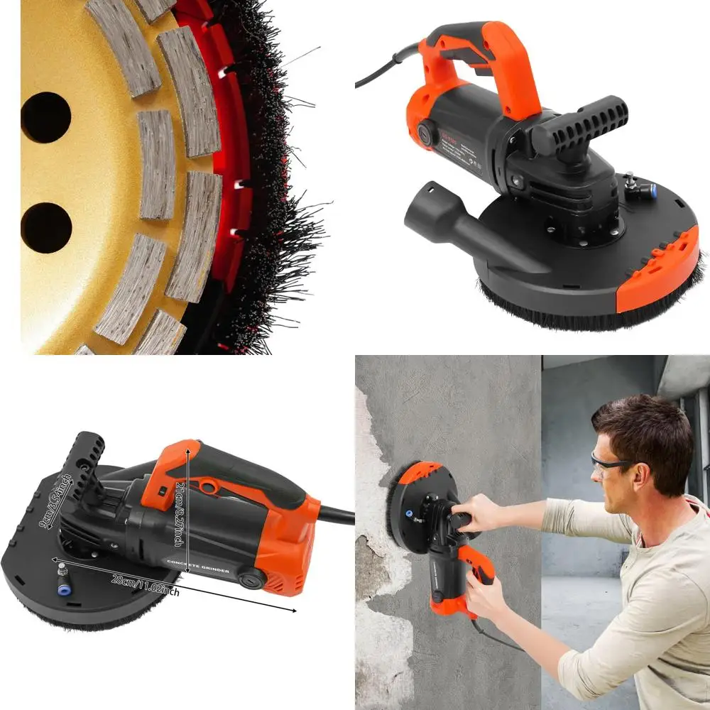 

7-дюймовая 2200-ваттная шлифовальная машина для бетона с регулируемой скоростью и кожухом для пылеудаления, идеально подходит для полировки полов и стен