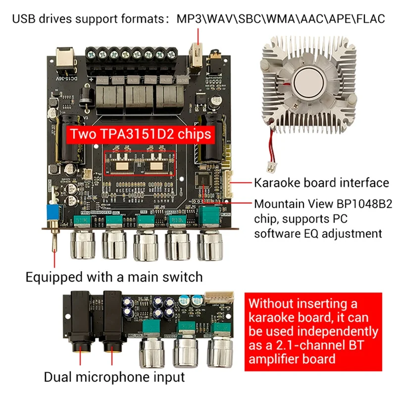 Practical-ZK-DAM L1 Bluetooth Power Amplifier Board Stereo 2X220W+350W Bluetooth 5.0  Digital Power Audio Amplifier Module  B