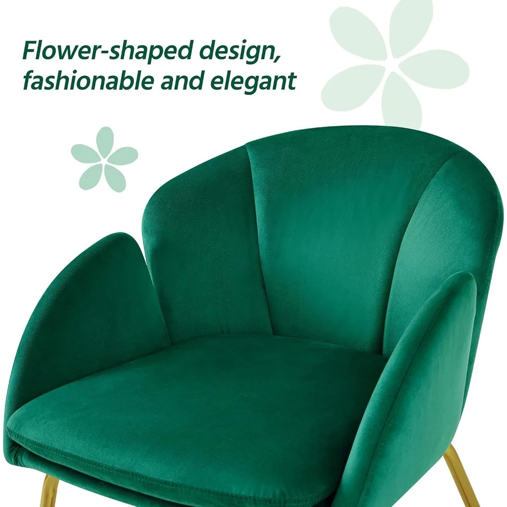 Fluwelen bloemijdelheidsstoel met gouden poten, moderne fauteuil voor woonkamer, slaapkamer, thuiskantoor - groen
