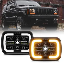 7x6'' 5X7 Inch LED Headlight Square Hi-Lo Beam Halo For Jeep Cherokee XJ Wrangler YJ Off-road Truck Motorcycle LED Headlight