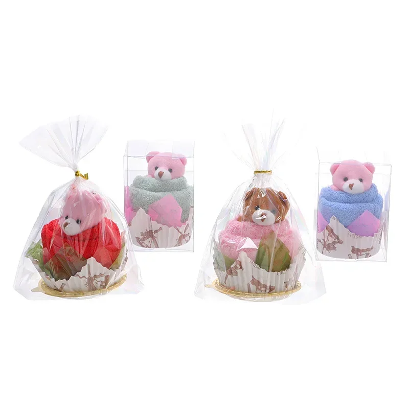 1PCS 30x30cm Creative Towels Mini Bear Cup Cake Pack Microfiber fabric Hand Towels Face Washing Towel Party Wedding Gifts