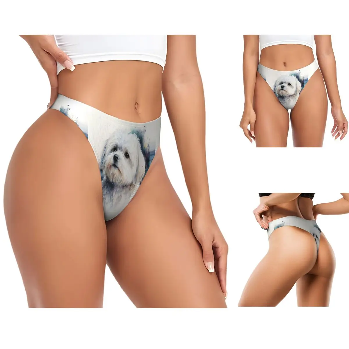 calcinha-g-string-personalizada-com-arte-de-cao-maltes-respiravel-elastica-confortavel-para-mulheres