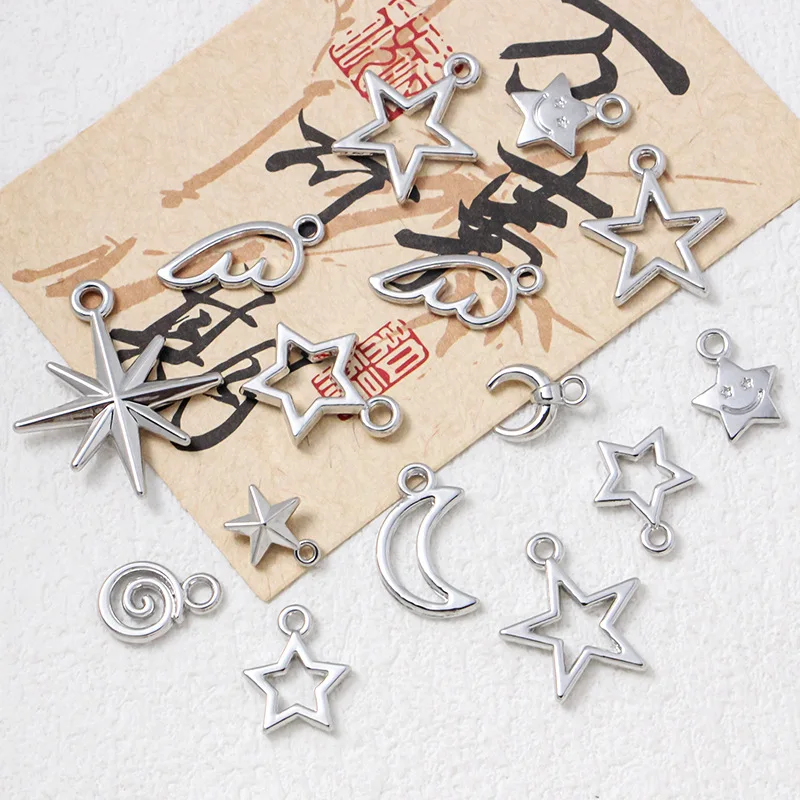 10pcs Hollow Star Wing Moon Alloy Charms Connector Pendants For Making Handmade DIY Jewelry Findings Accessories Necklace Crafts