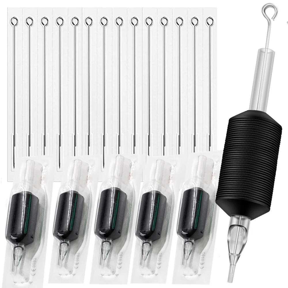 

3RL 5RL 7RL 9RL 11RL Размер игл для татуировки и размера 3/5/7/9/11RT Одноразовые ручки для татуировки Набор трубок 25 мм Ручка для татуировки с иглами