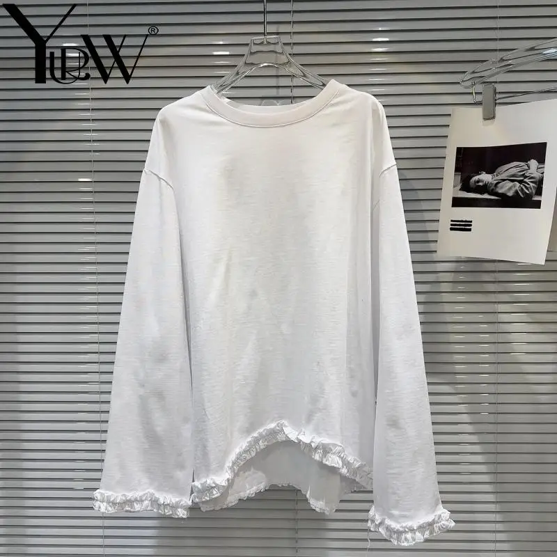 YUERWANG Women T Shirt 2025 Spring Solid Full Sleev Tshirt Loose Casual Long T Shirts All Match Tee Shirt Female Top Tshirts New