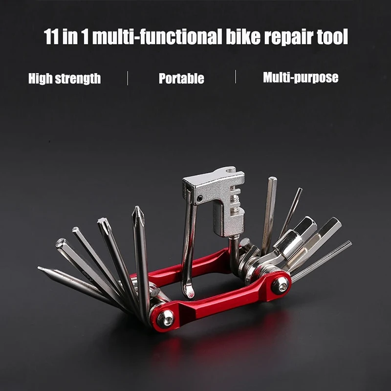 

11 in 1 bicycle repair tool, foldable storage, carbon steel material, suitable for all kinds of bicycle repair, hand tool