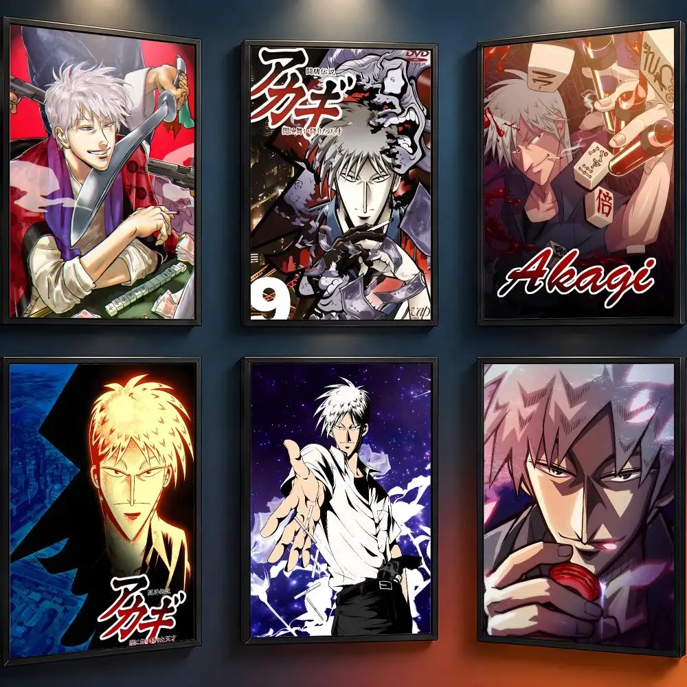 Anime Akagi Shigeru Mahjong Gambling Poster Wall Art PP Waterproof HD Self Adhesive Modern Home Decor Living Room Apartment Gift