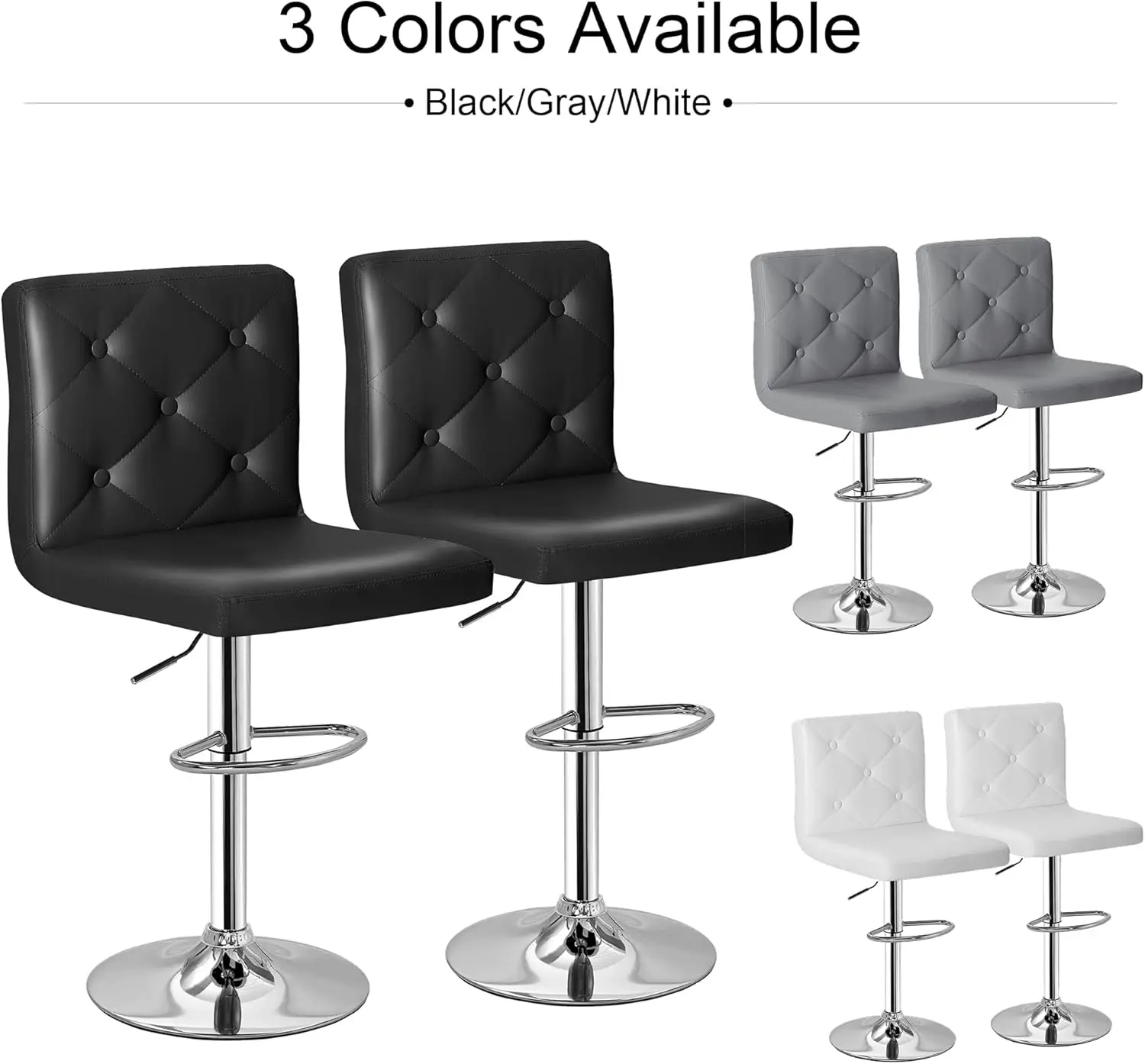 Altura ajustável Bar Stools para cozinha Counter, Metal Bar Stools, preto escuro, 17,3 "D x 16,5" W x 45 "H, conjunto de 2