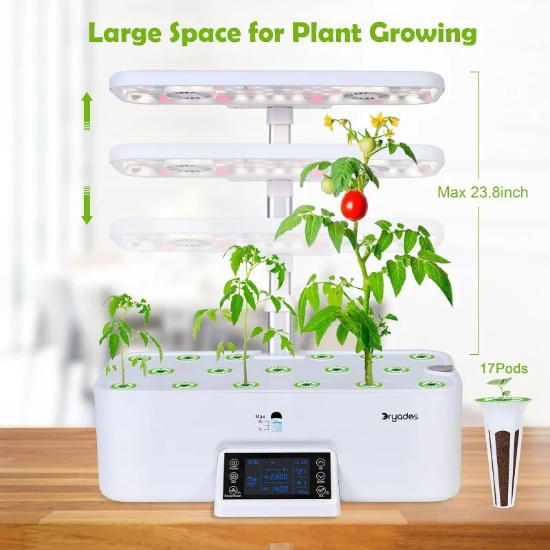 Indoor Hydroponics Growing System Kit with Digital Control Panel, 17 Pods Herb Garden Planter Hydroponic Gardening Provides