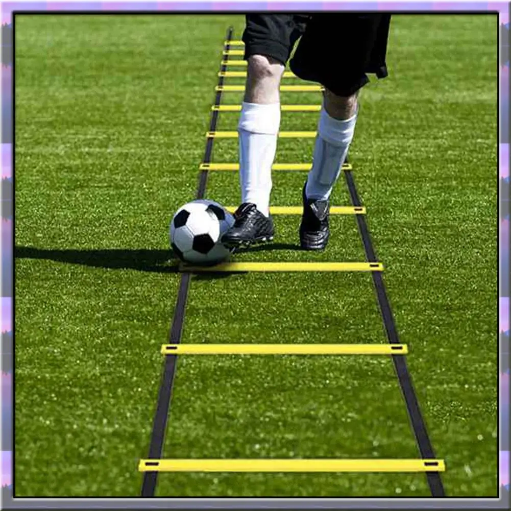ABJX 새로운 민첩성 사다리 세트 축구, 스포츠 훈련을위한 12 축구 훈련 디스크가있는 20Ft 조정 가능한 속도 훈련 사다리