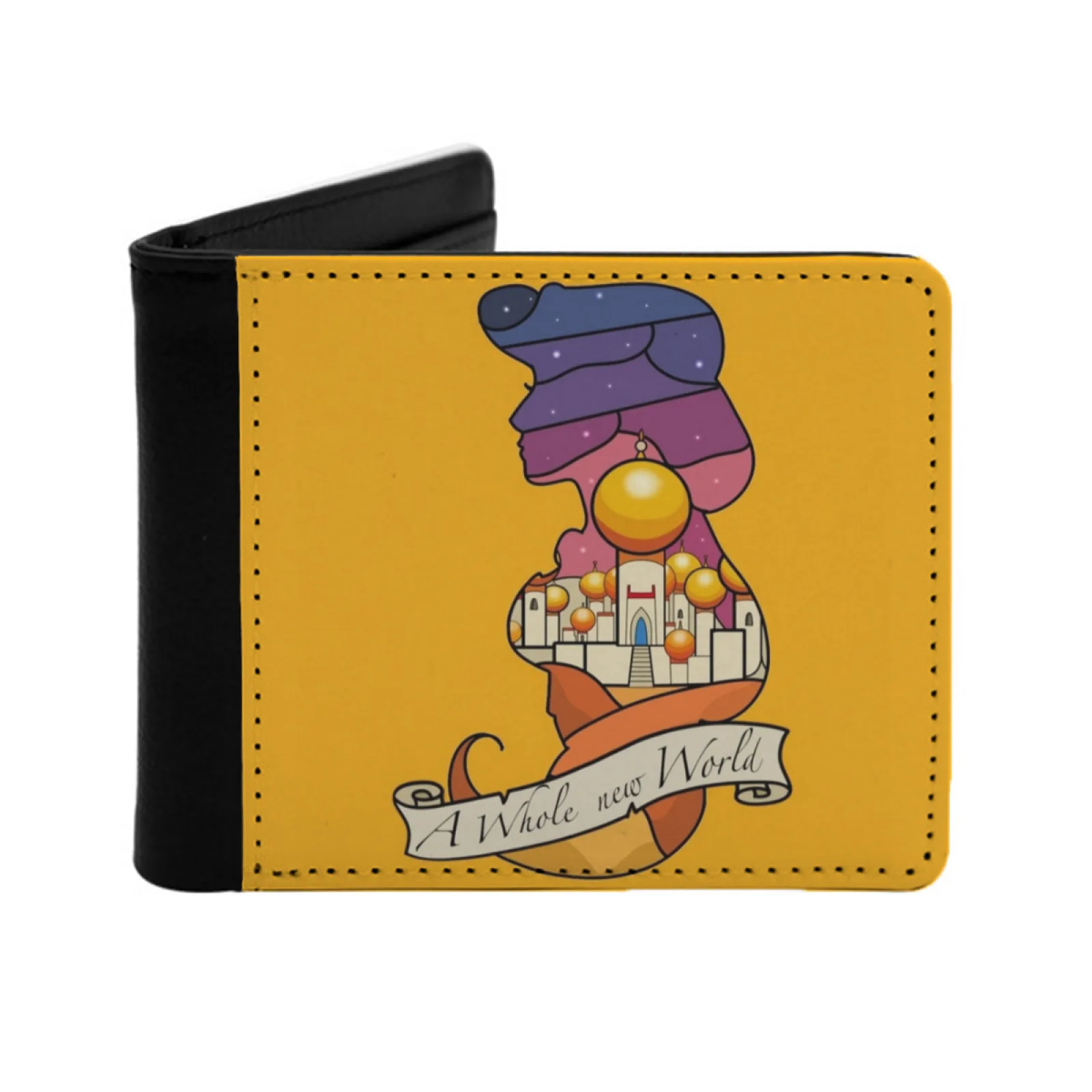 

Jasmine Personalized Men's Leather Wallet Credit Card Pouch Purse Aladdin Personalized Print Vintage Multifunction Money Bag