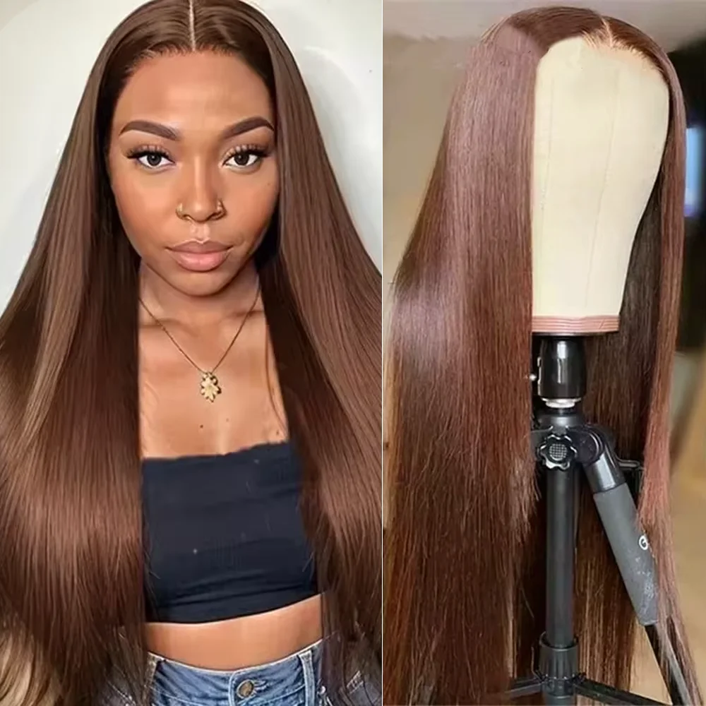 

42 Inch Chocolate Brown HD Transparent Lace Frontal Wig PrePlucked Wigs #4 HD Lace Frontal Human Hair Wigs For Women 200 Density