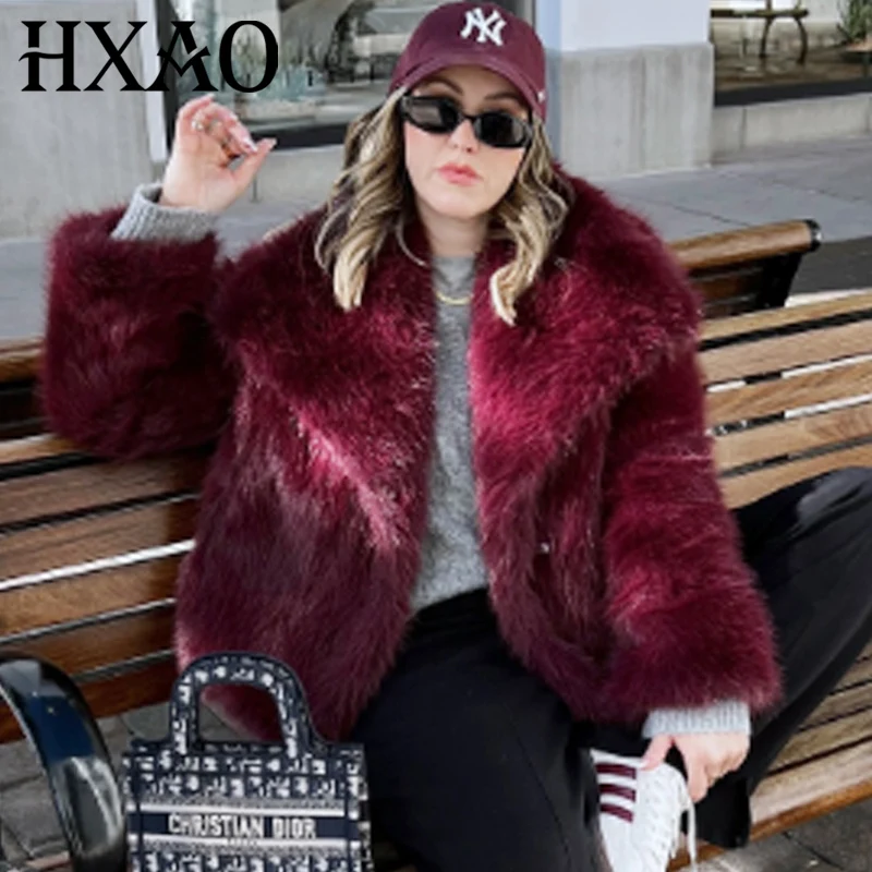 HXAO, chaquetas para mujer, abrigo corto esponjoso, chaqueta de piel de felpa, abrigo de Otoño Invierno para mujer, Tops de manga larga, prendas de vestir exteriores, chaquetas de moda