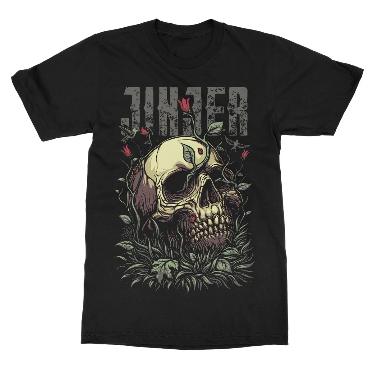 Jinjer Rock Band Dark Botanical Skull Rose Print T Shirt Gothic Metal Style Unisex Daily T Shirt
