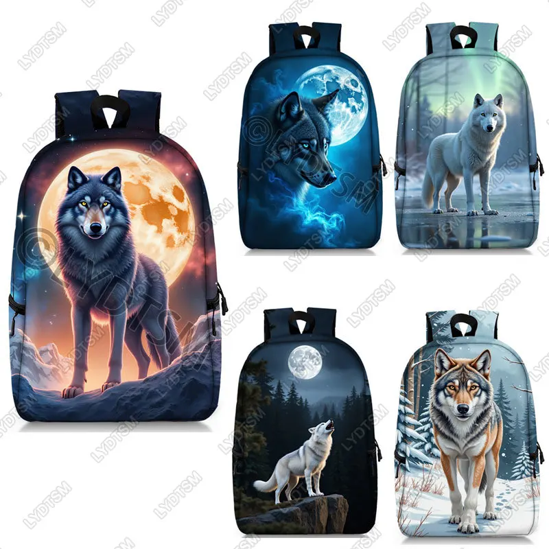 Cool Winter White Wolf Howling Moon Backpack Women Men Shoulder Bag for Travel School Bags for Teenager Daypack Laptop Backpacks