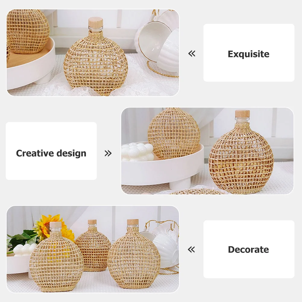 

Glass Fruit Wine Bottle Multipurpose Rattan Vase Flower Container Farmhouse Centerpiece Vintage Decorative Glass Bottle