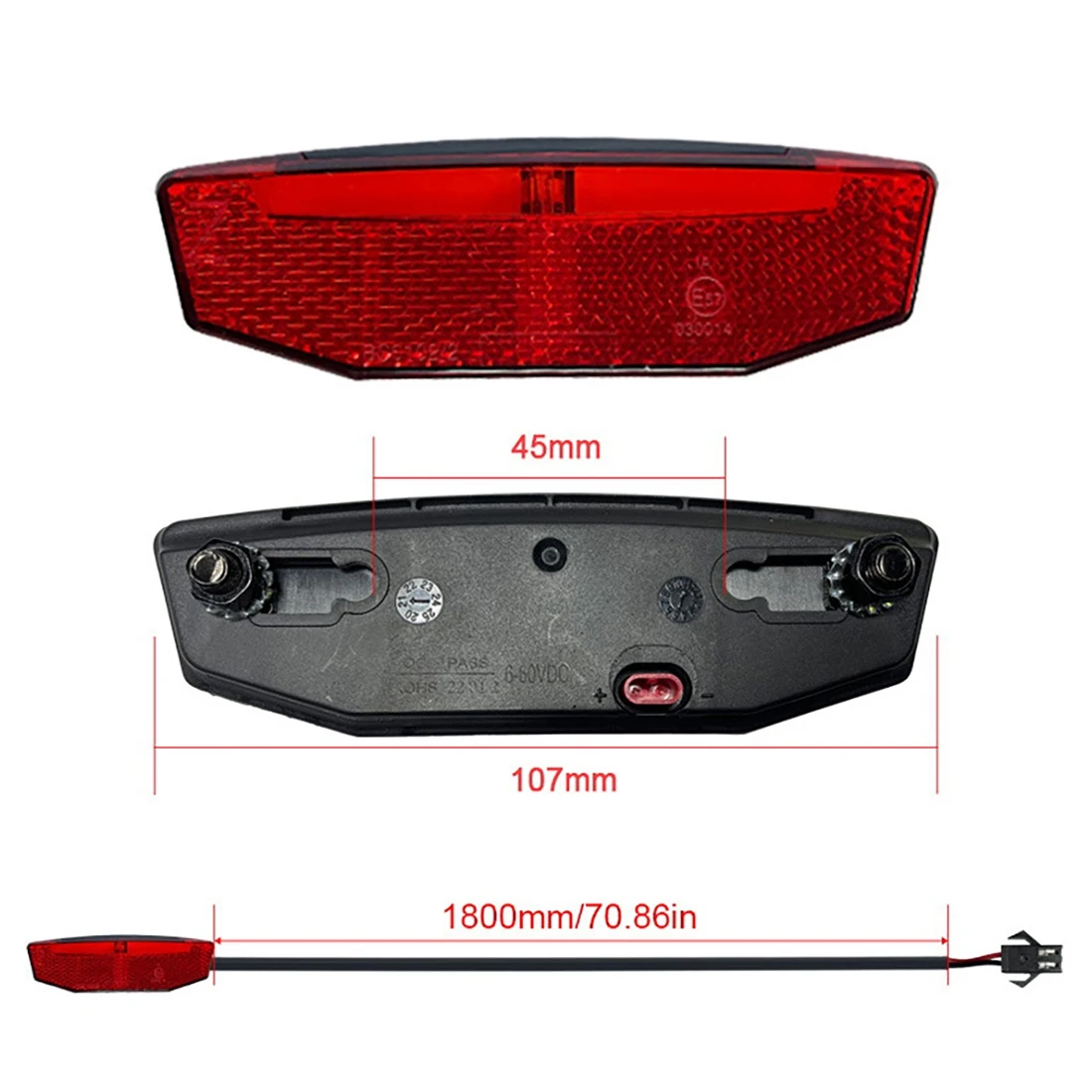 Electric Bicycle Front Rear Light Set 12-72V Ebike Headlight Tail Light Connection Wires Kit Cycling E-Bike Accessories