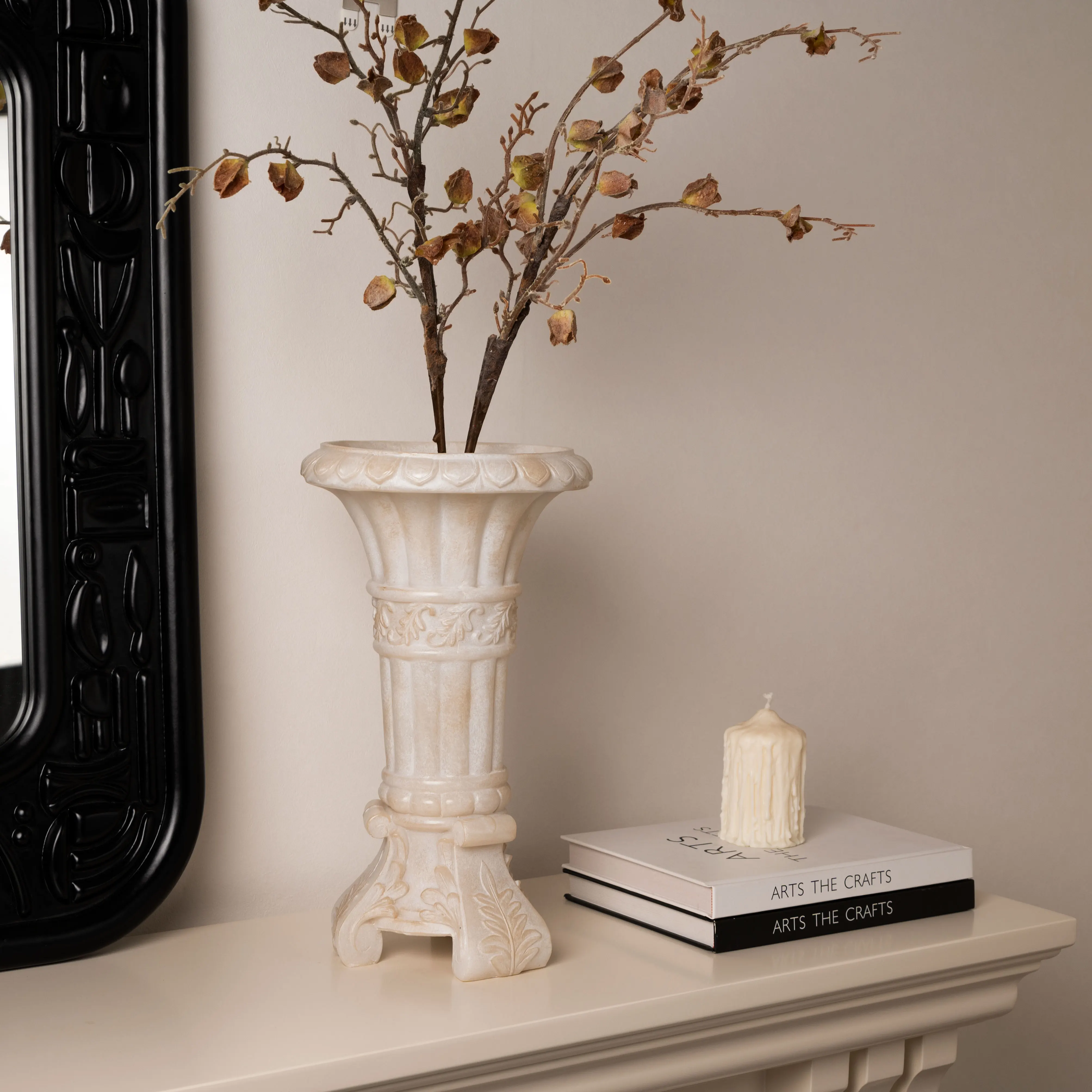 Home High End Decor Luxury Ornaments Living Space Upgrade Chic Classy Timeless Resin Relief Roman Column Flower Vase