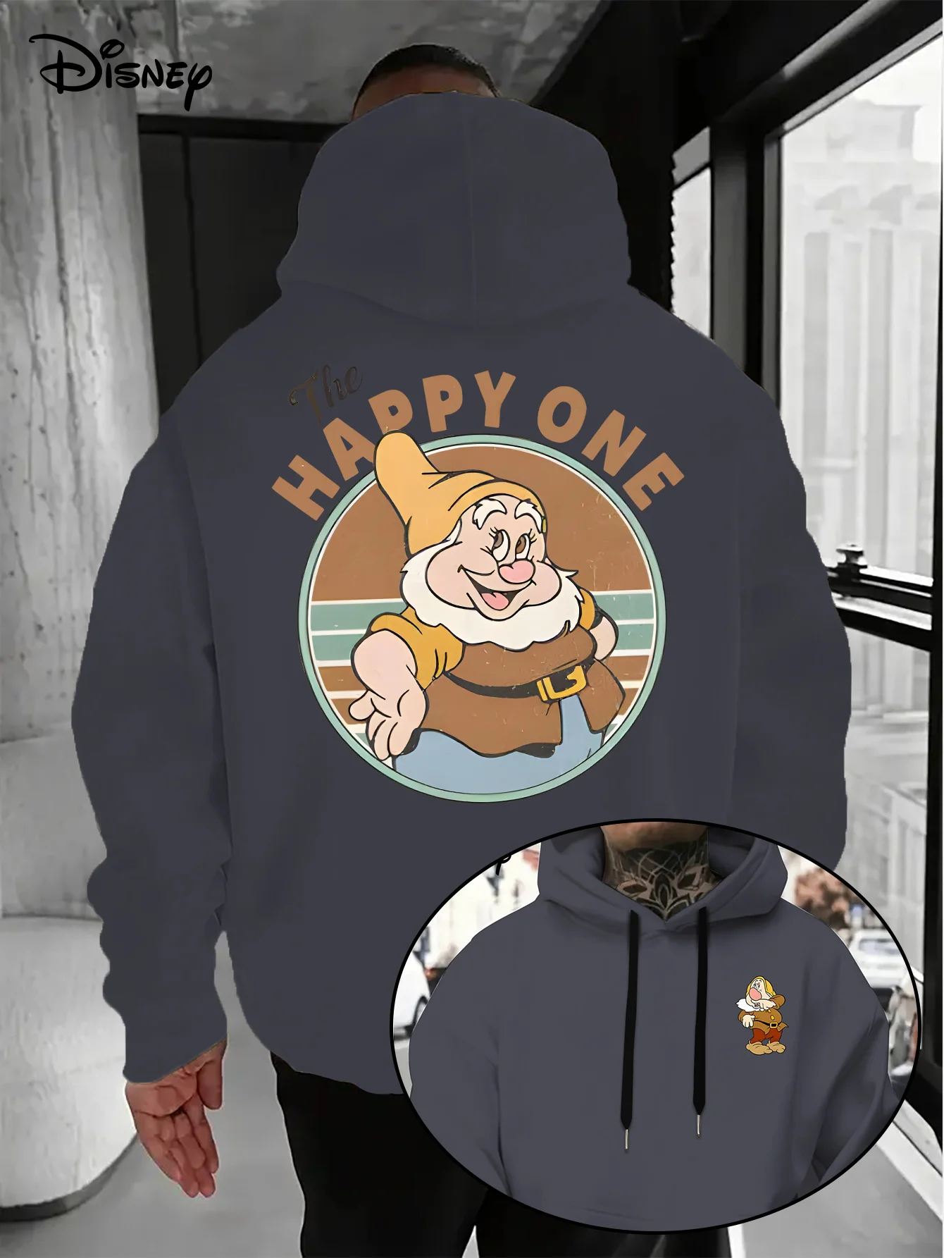 

Мужская толстовка с капюшоном Disney Dwarf Happy, осень-зима, флисовая, унисекс, модный уличный стиль, свободная модная уличная одежда больших размеров