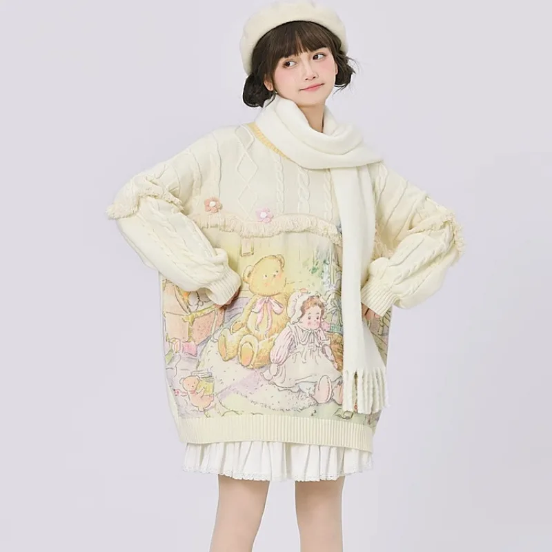 OCEANLOVE Cartoon Sweet cardigan autunno inverno stile francese Vintage donna maglioni con scollo a V Kawaii Fashion Cute maglieria