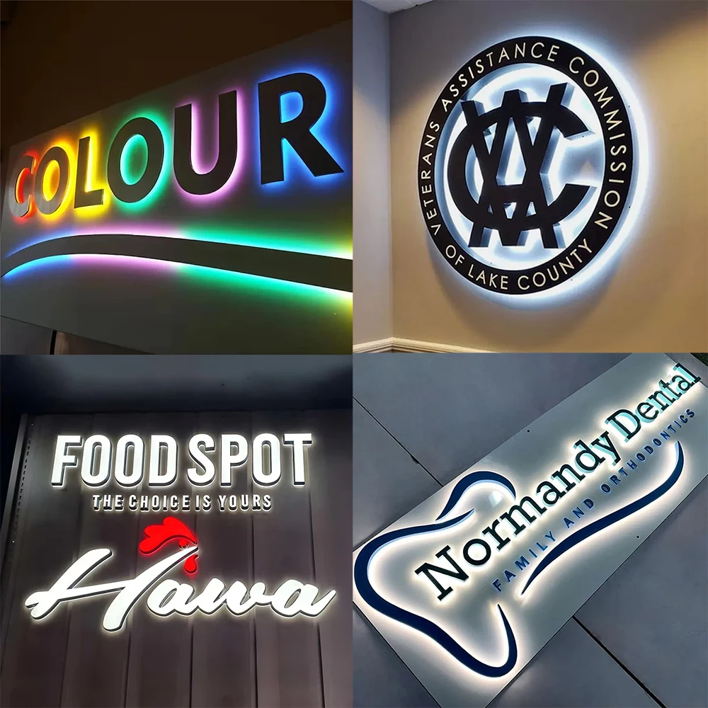 Business Gold 3D Letters Illuminated sign Metal Backlit Signage Custom LED Company Signage Metal Led sign Outdoor