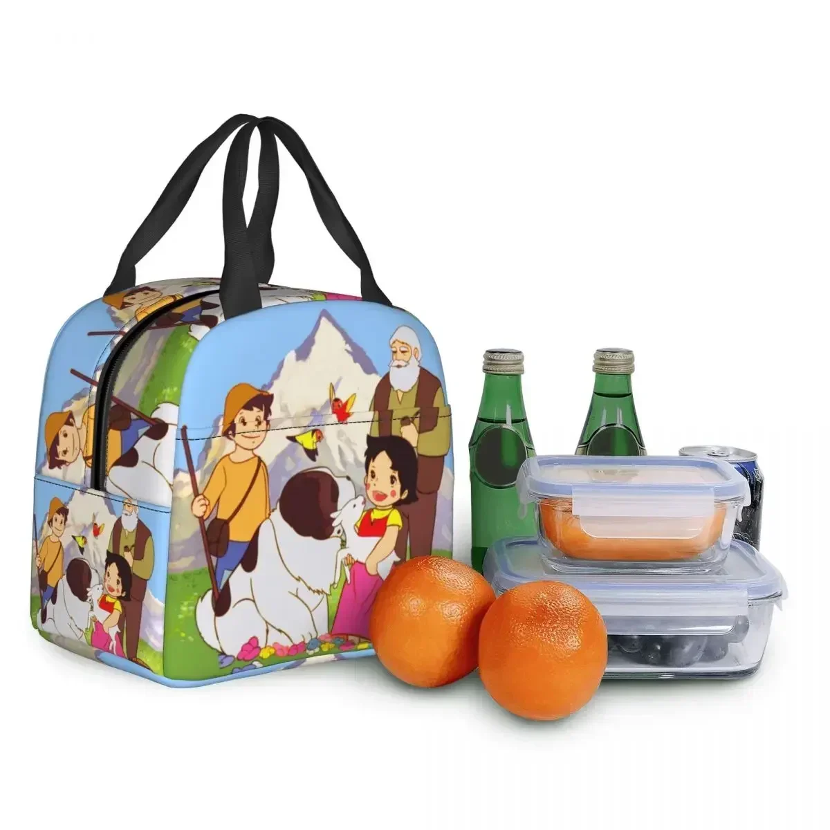 Heidi Peter And Grandpa Together Insulated Lunch Bag Leakproof Alps Mountain Goat Cooler Thermal Lunch Tote Box for Women Kids