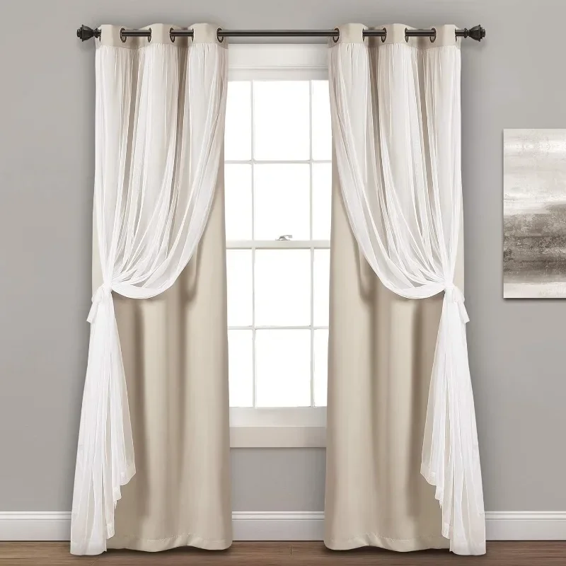 Sheer Grommet Curtains With Insulated Blackout Lining, Window Curtain Panels, Pair, 38