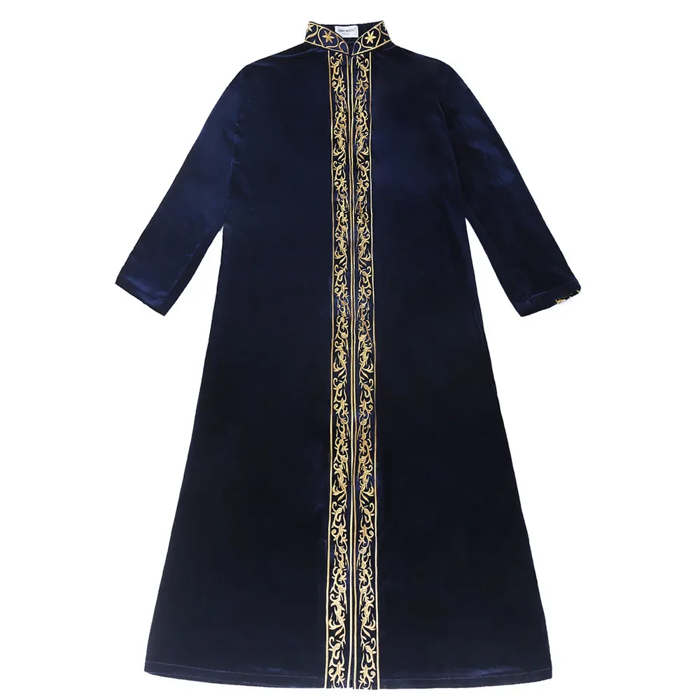 Muslim Men Jubba Thobe Islam Clothing Velvet Embroidery Winter Robe Saudi Abaya Caftan Jubah Thoub Dubai Arab Thawb Ramadan Gown