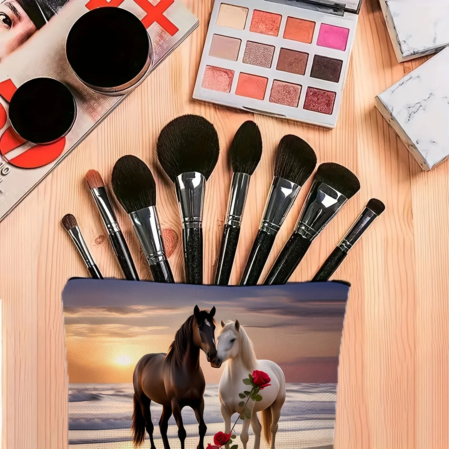 興味深い馬の形をした化粧ポーチ - 女性向けのかわいい多機能ジッパーポーチ、ジュエリー収納バッグ