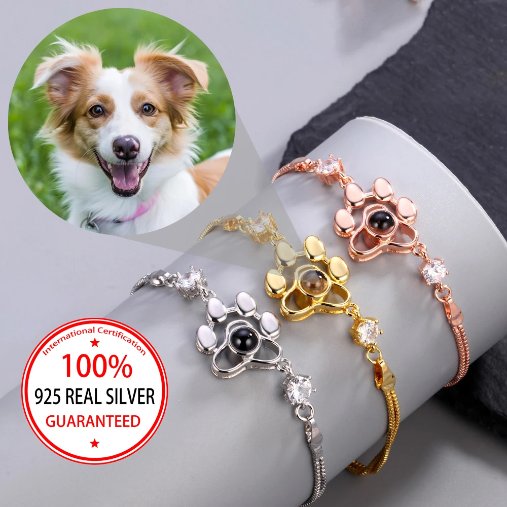 S925 Silver Custom Color Picture Projection Bracelets Cute Dog Paw For Girlfriend Lover 2025 Valentine Birthday Romantic Gifts