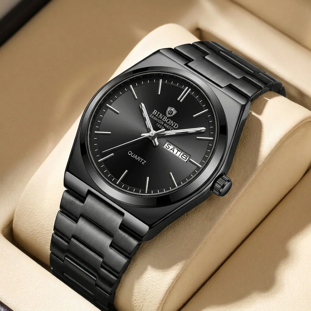 1pcs Men's Quartz Watch Black Metal Band Simple Style Day Date Display Fashion Casual Business Daily Wristwatch Trendy S