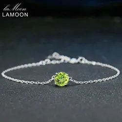 Lamoon 7mm Natural Round Cut Peridot 925 Sterling Silver Jewelry Chain Charm Bracelet S925 LMHI039
