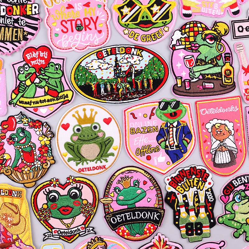 Pink Series Netherland Carnival Oeteldonk Emblem Frog Embroidery Patch Iron On Patches For Clothing Oeteldonk Clothes Decoration