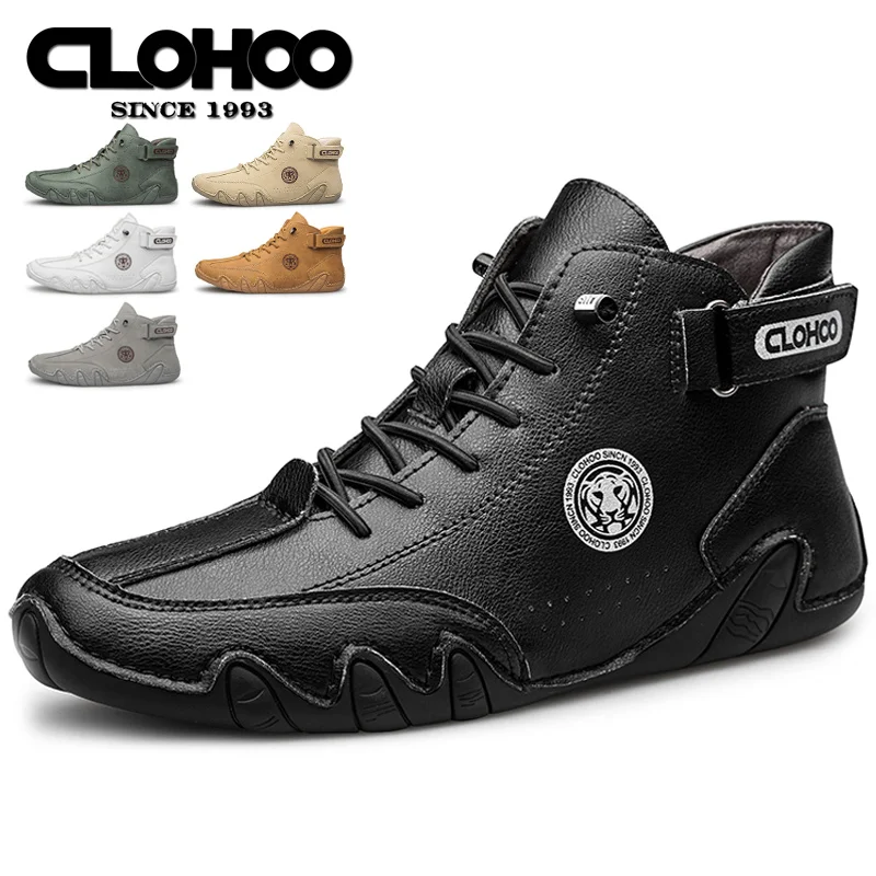 CLOHOO-Tênis masculino com renda em couro pu, tênis casual para caminhada, leve, confortável, respirável, marrom, preto