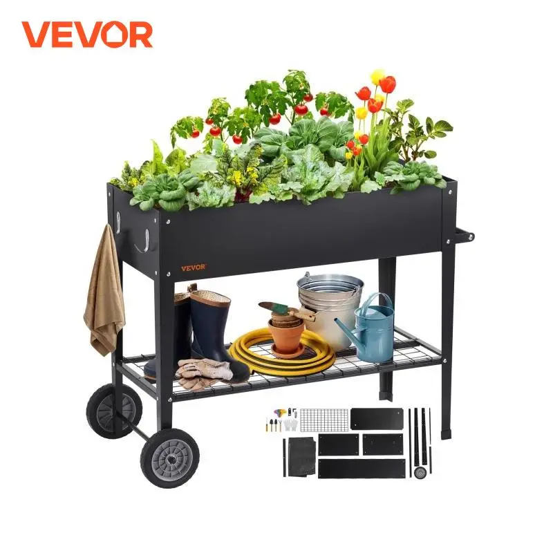 VEVOR Raised Garden Bed, 42.5 x 19.5 x 31.5 inch Galvanized Metal Planter Box, Elevated Outdoor Planting Boxes with Legs, Black