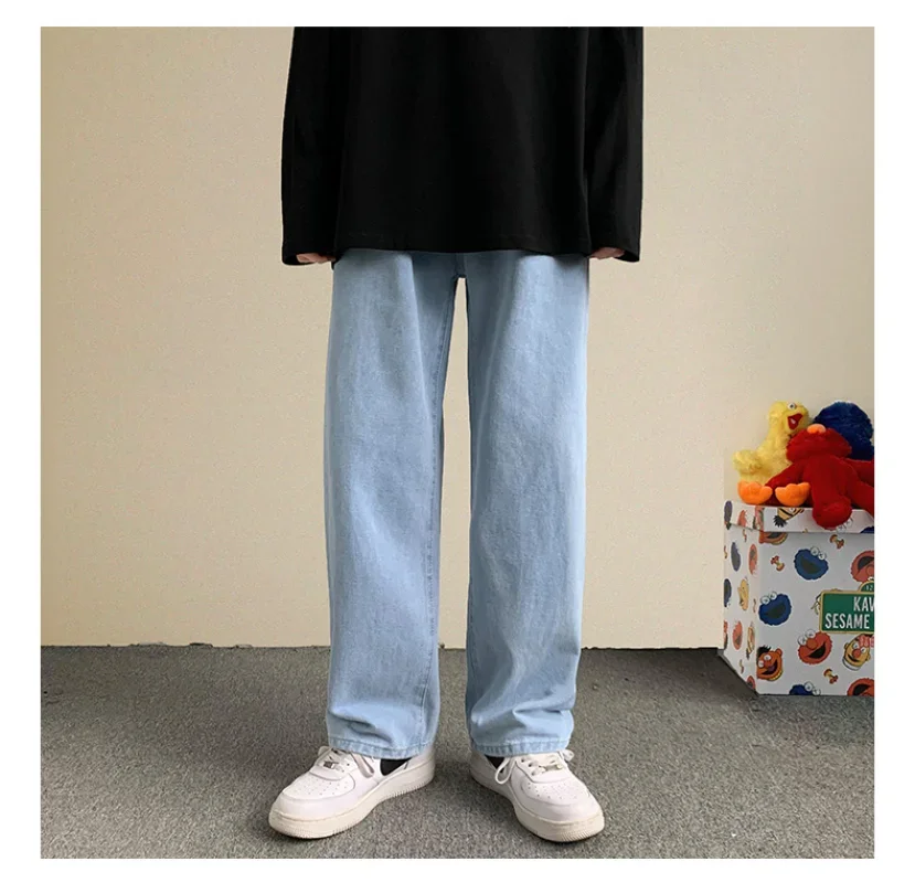 

Men's Hip Hop Loose Jeans Autumn New Streetwear Straight Baggy Wide Leg Pants Male Brand Trousers Light Blue