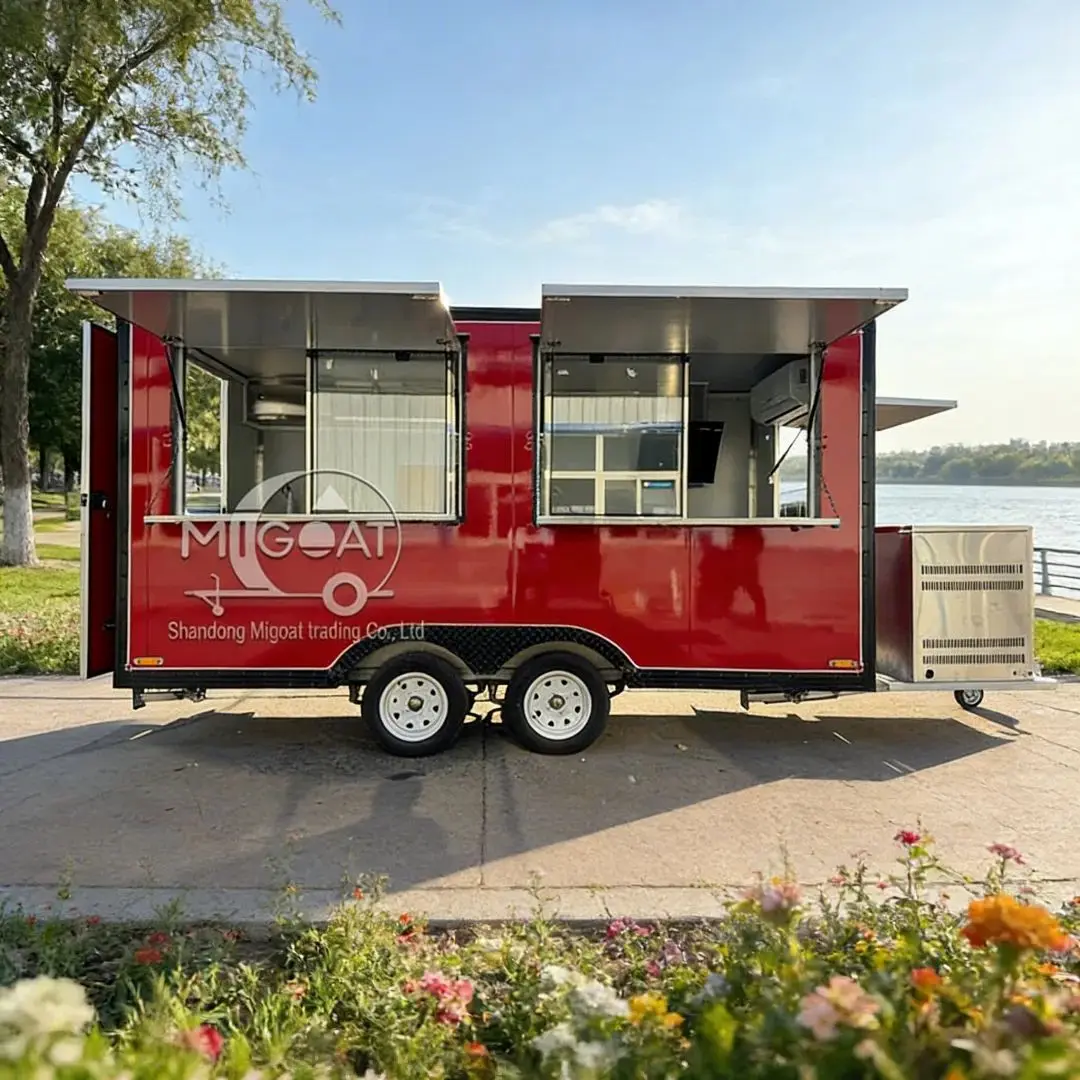 

Мобильный прицеп для общественного питания с двойным окном, тележка для продажи продуктов питания на открытом воздухе, многофункциональный грузовик для быстрого питания для делового использования
