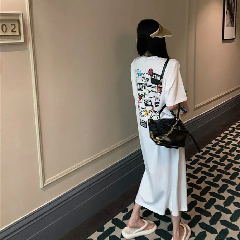 T-shirt ample ort Sve Dr coréen Sle Hong Kong Sle Design ouvert fendu vêtements d'extérieur été femmes Dr h-ape